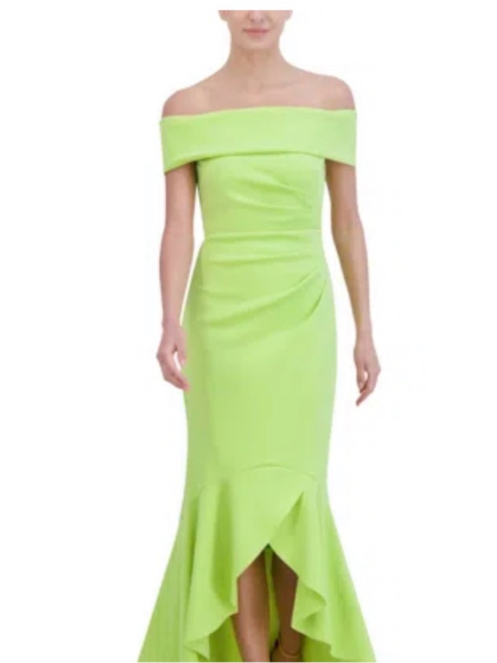 Eliza J One-Shoulder Lime Green Mermaid Gown